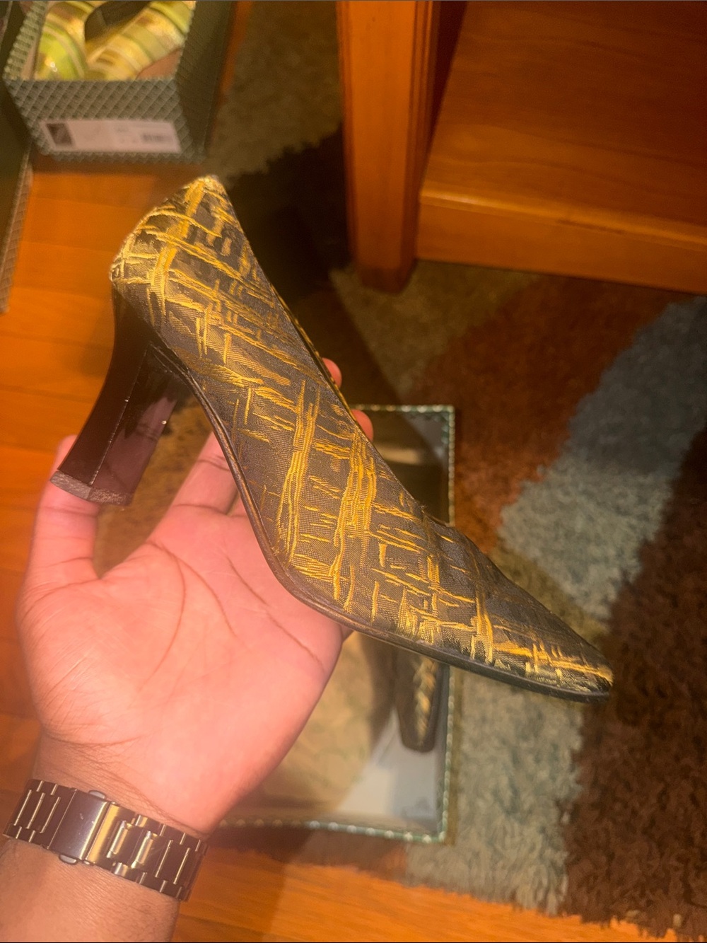 J.Renee Black and Yellow Patterned Pointed Heel Pump